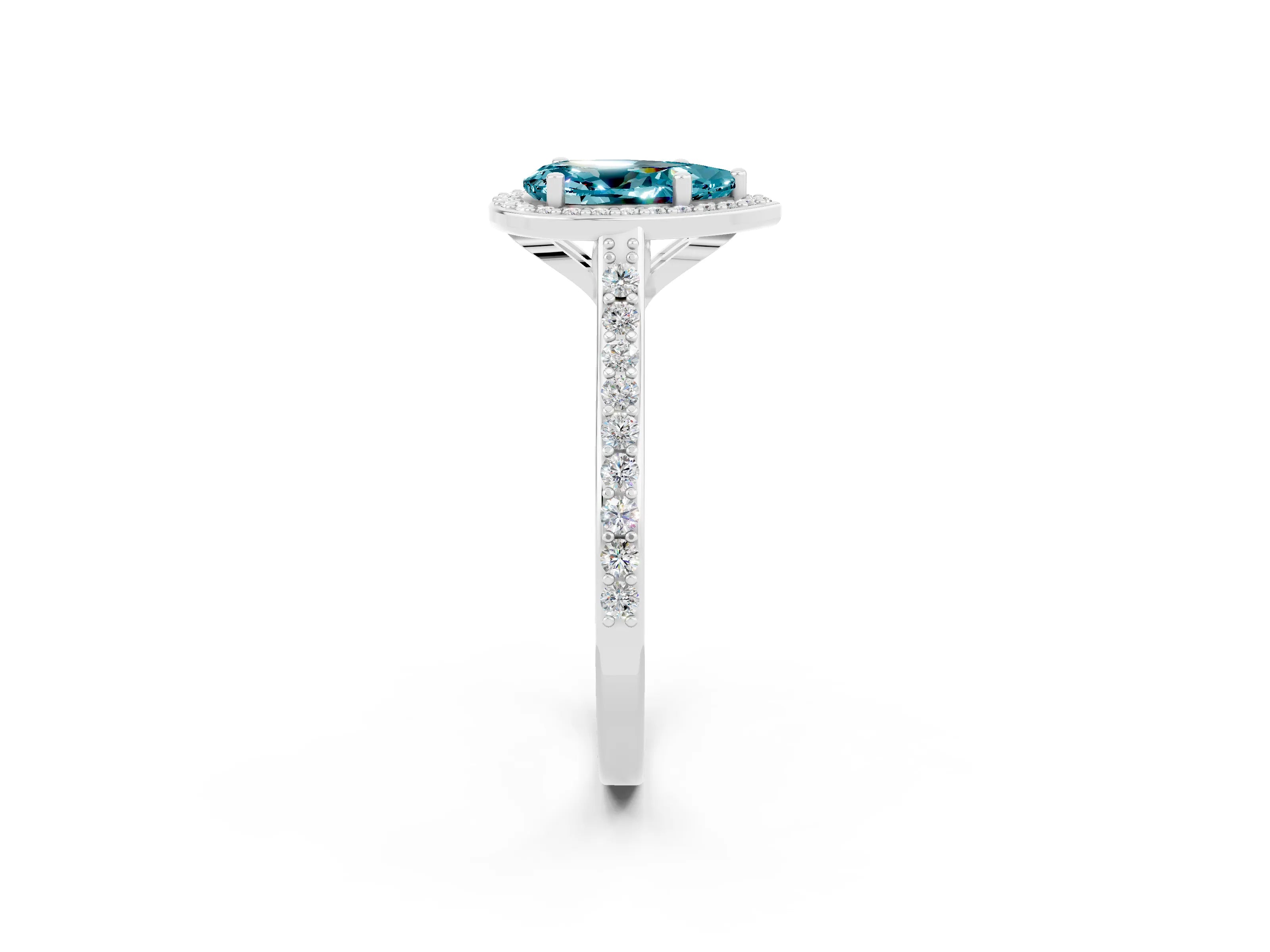 White gold Pear Cut Halo Round Diamond Pavé Band with Four-Prong Setting_2