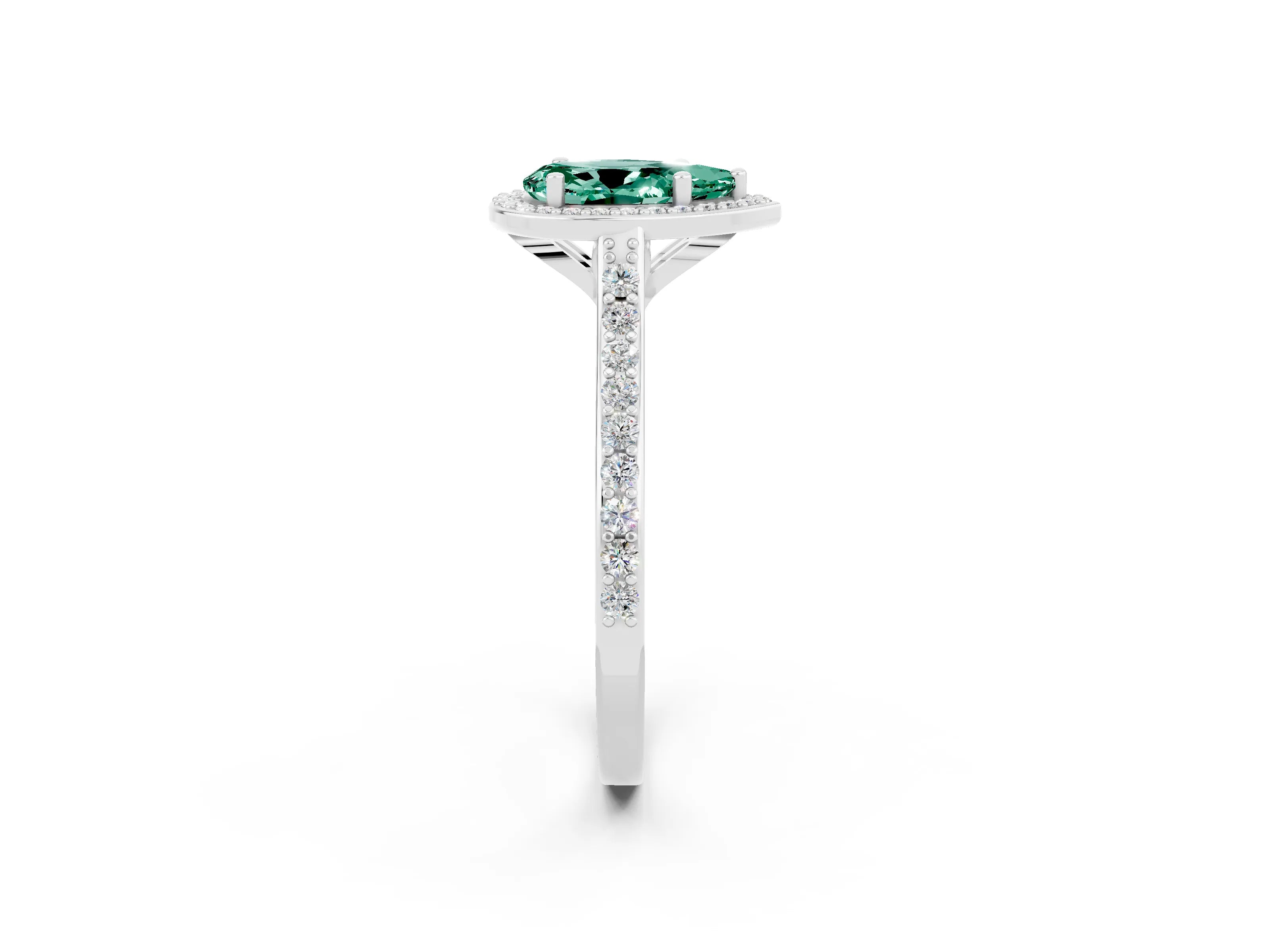 White gold Pear Cut Halo Round Diamond Pavé Band with Four-Prong Setting_2