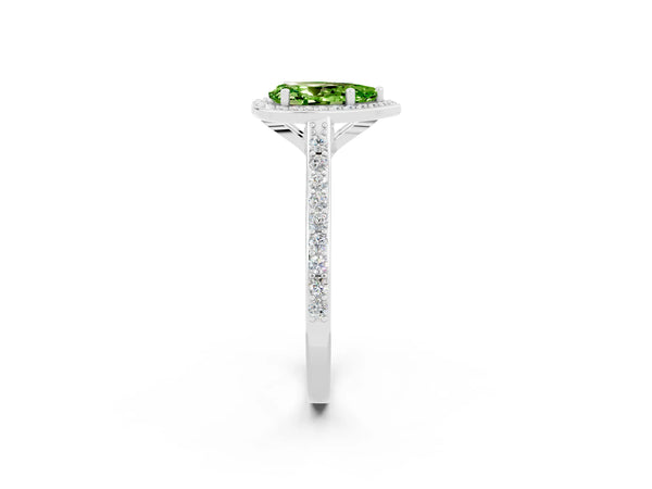 Silver Pear Cut Halo Round Diamond Pavé Band with Four-Prong Setting