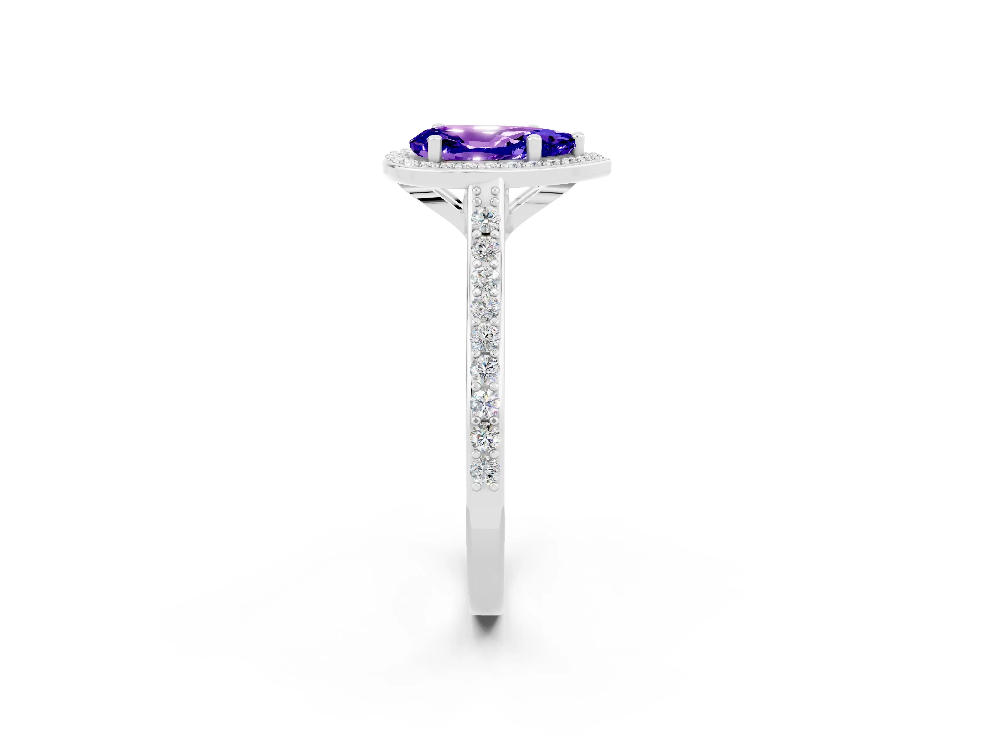 White gold Pear Cut Halo Round Diamond Pavé Band with Four-Prong Setting_2