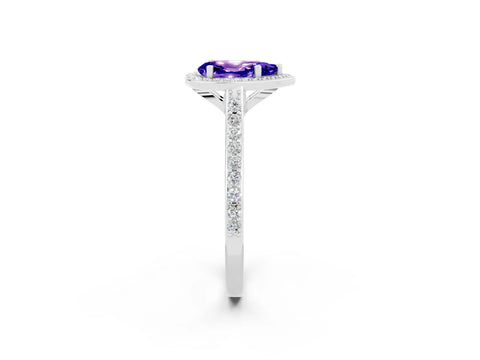 White gold Pear Cut Halo Round Diamond Pavé Band with Four-Prong Setting_2