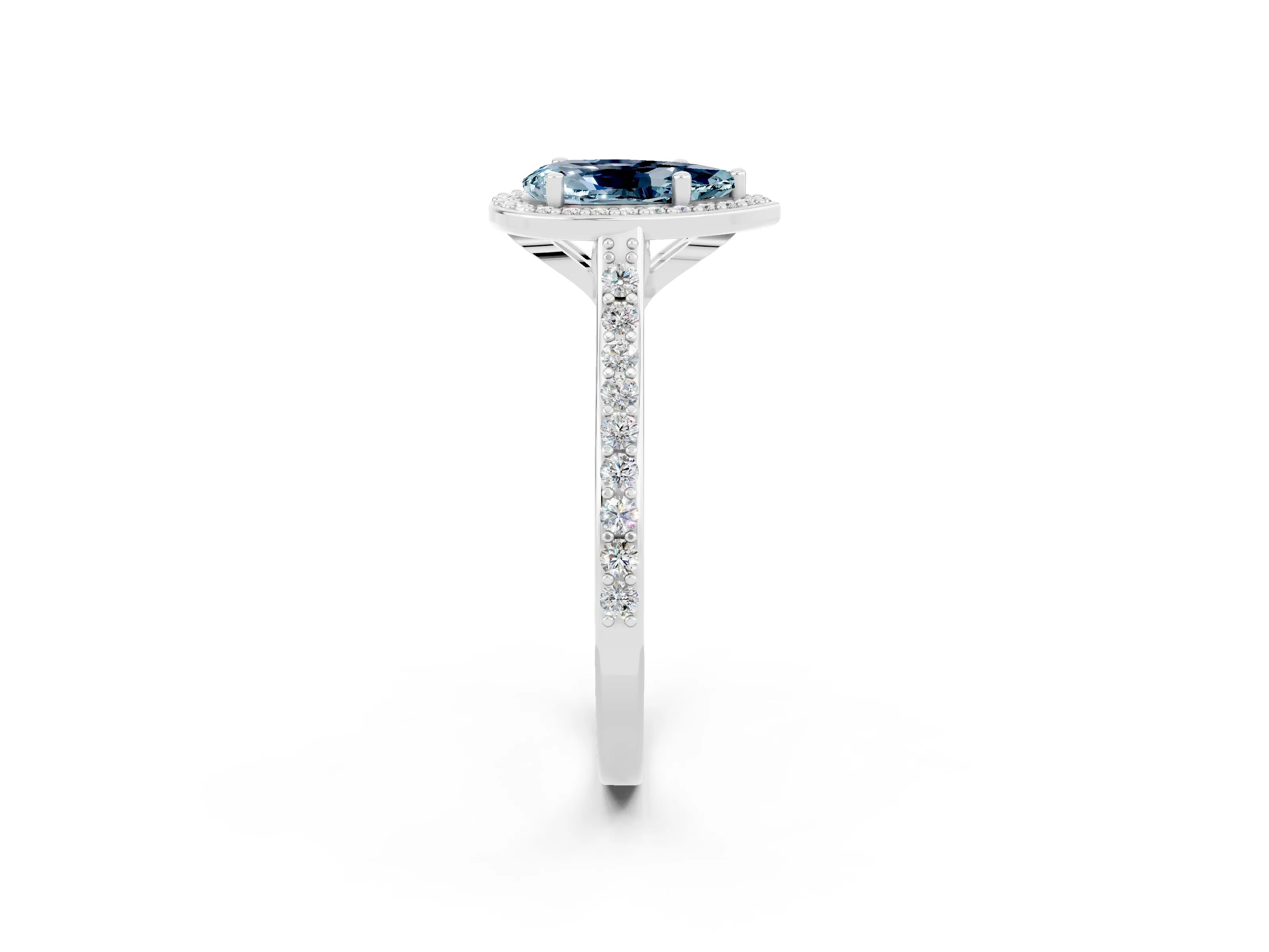 White gold Pear Cut Halo Round Diamond Pavé Band with Four-Prong Setting_2
