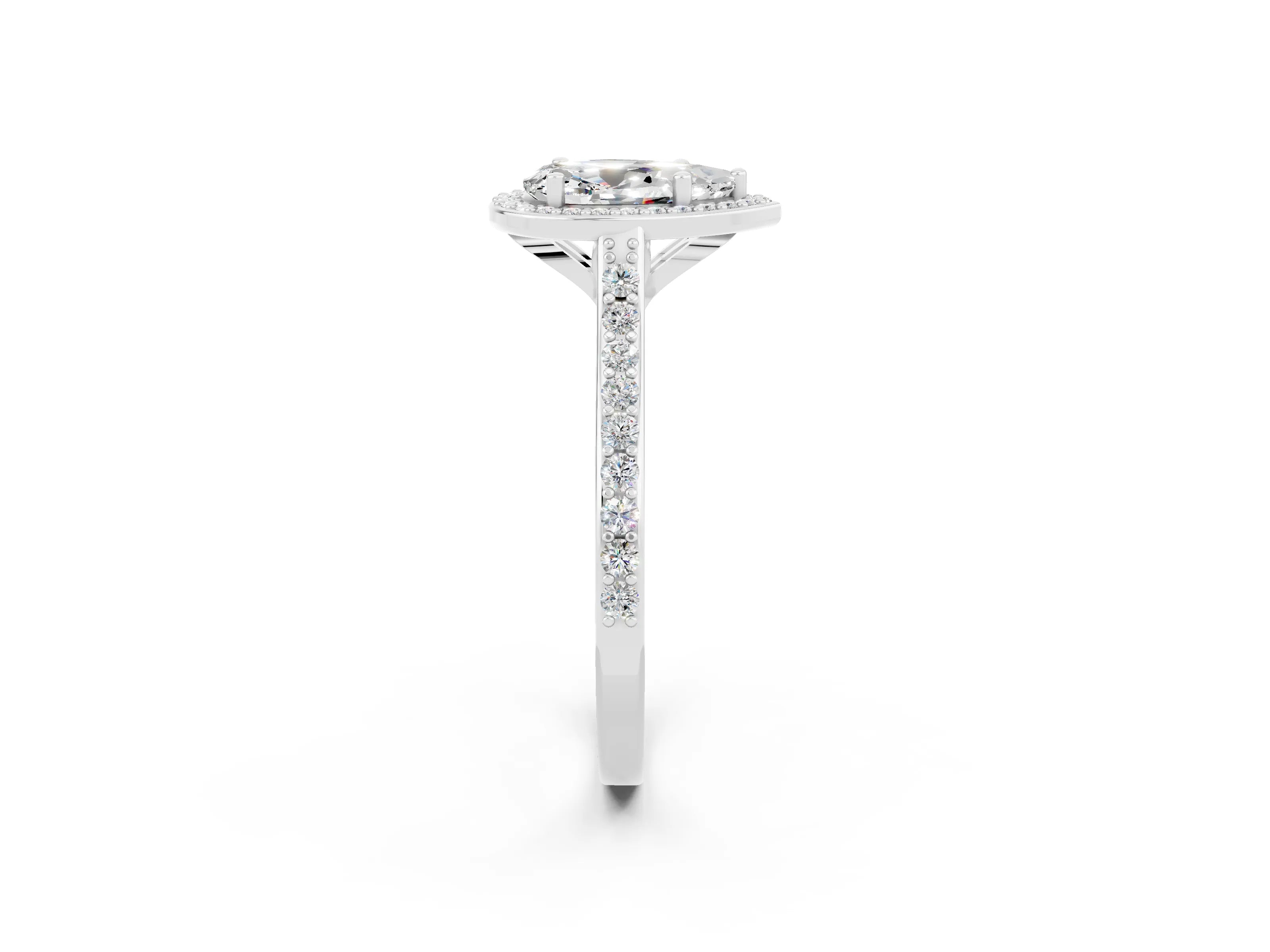 White gold Pear Cut Halo Round Diamond Pavé Band with Four-Prong Setting_2