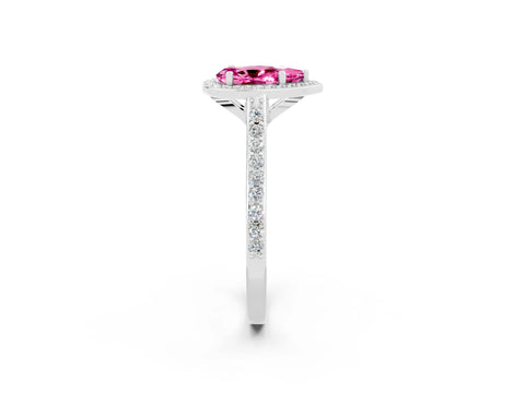White gold Pear Cut Halo Round Diamond Pavé Band with Four-Prong Setting_2