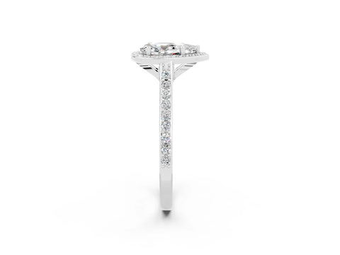 White gold Pear Cut Halo Round Diamond Pavé Band with Four-Prong Setting_2