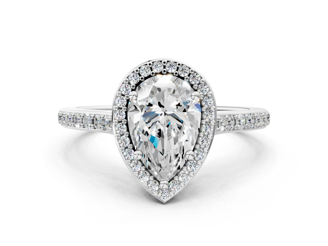White gold Pear Cut Halo Round Diamond Pavé Band with Four-Prong Setting_3