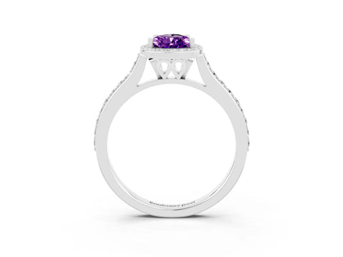 White gold Pear Cut Halo Round Diamond Pavé Band with Four-Prong Setting_3