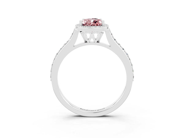 Silver Pear Cut Halo Round Diamond Pavé Band with Four-Prong Setting