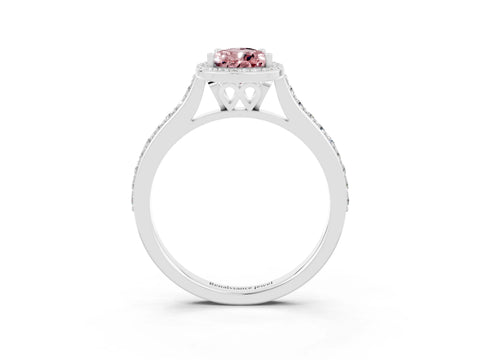White gold Pear Cut Halo Round Diamond Pavé Band with Four-Prong Setting_3