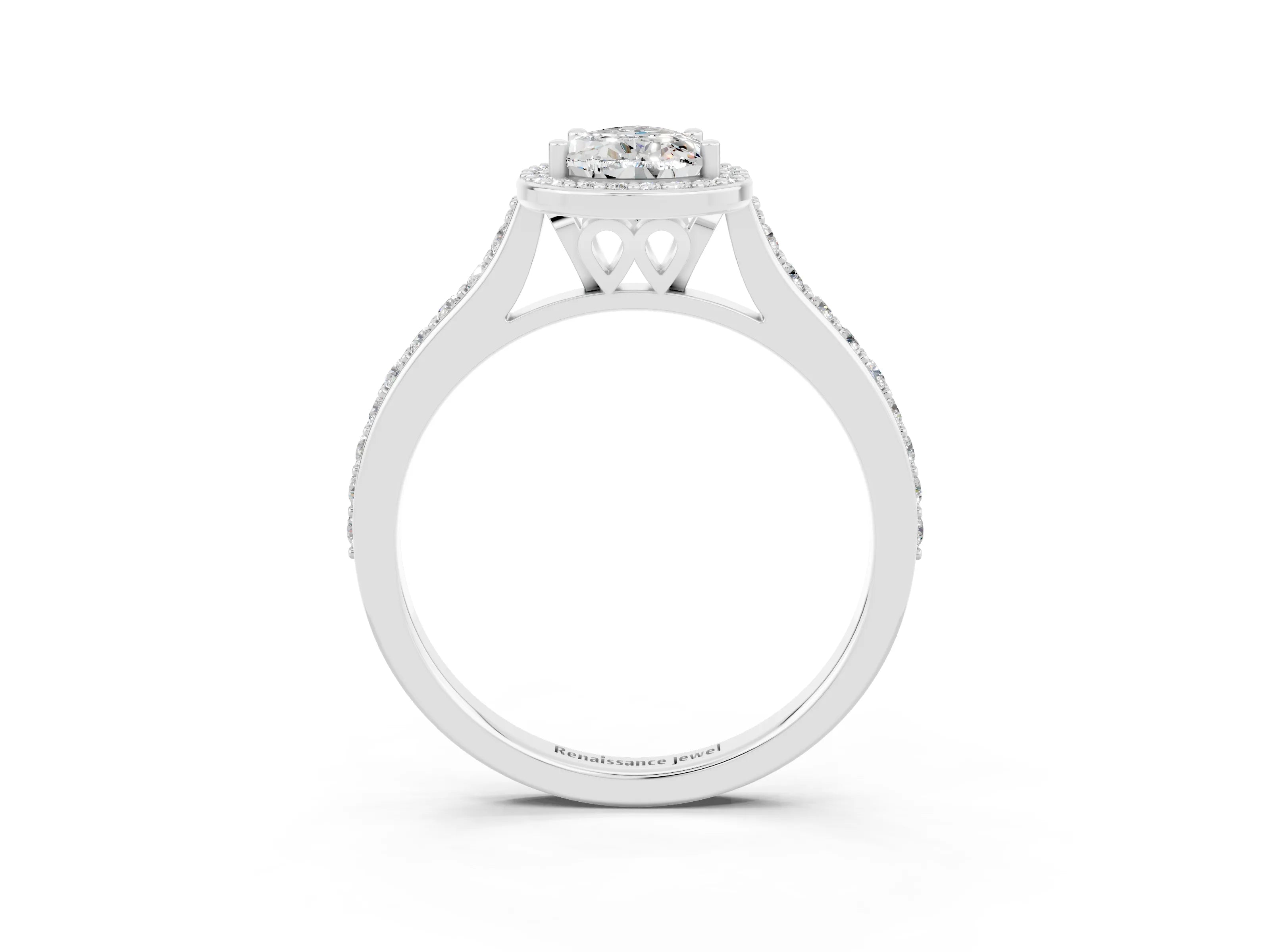 White gold Pear Cut Halo Round Diamond Pavé Band with Four-Prong Setting_3