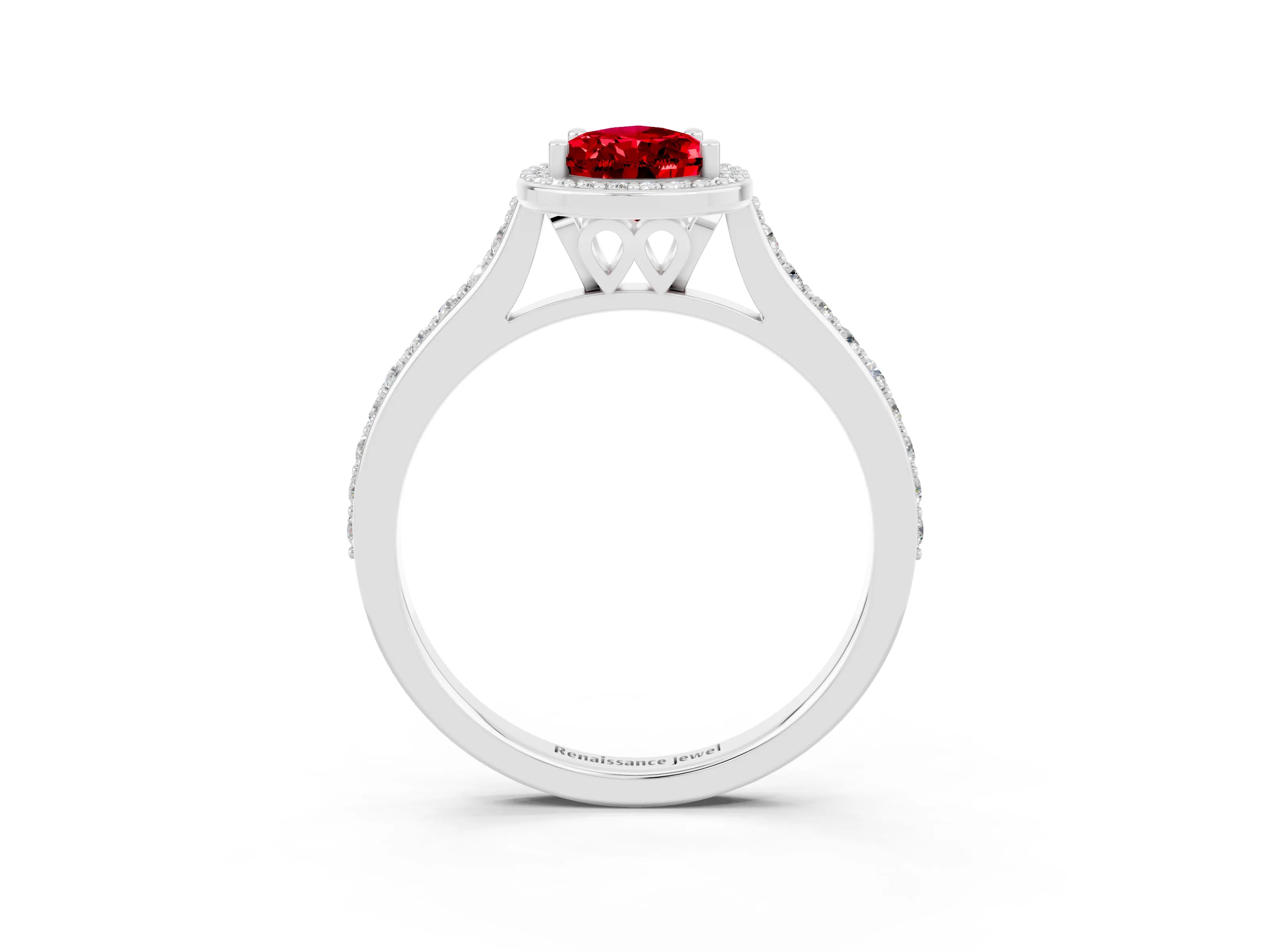 White gold Pear Cut Halo Round Diamond Pavé Band with Four-Prong Setting_3