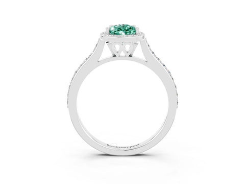 White gold Pear Cut Halo Round Diamond Pavé Band with Four-Prong Setting_3