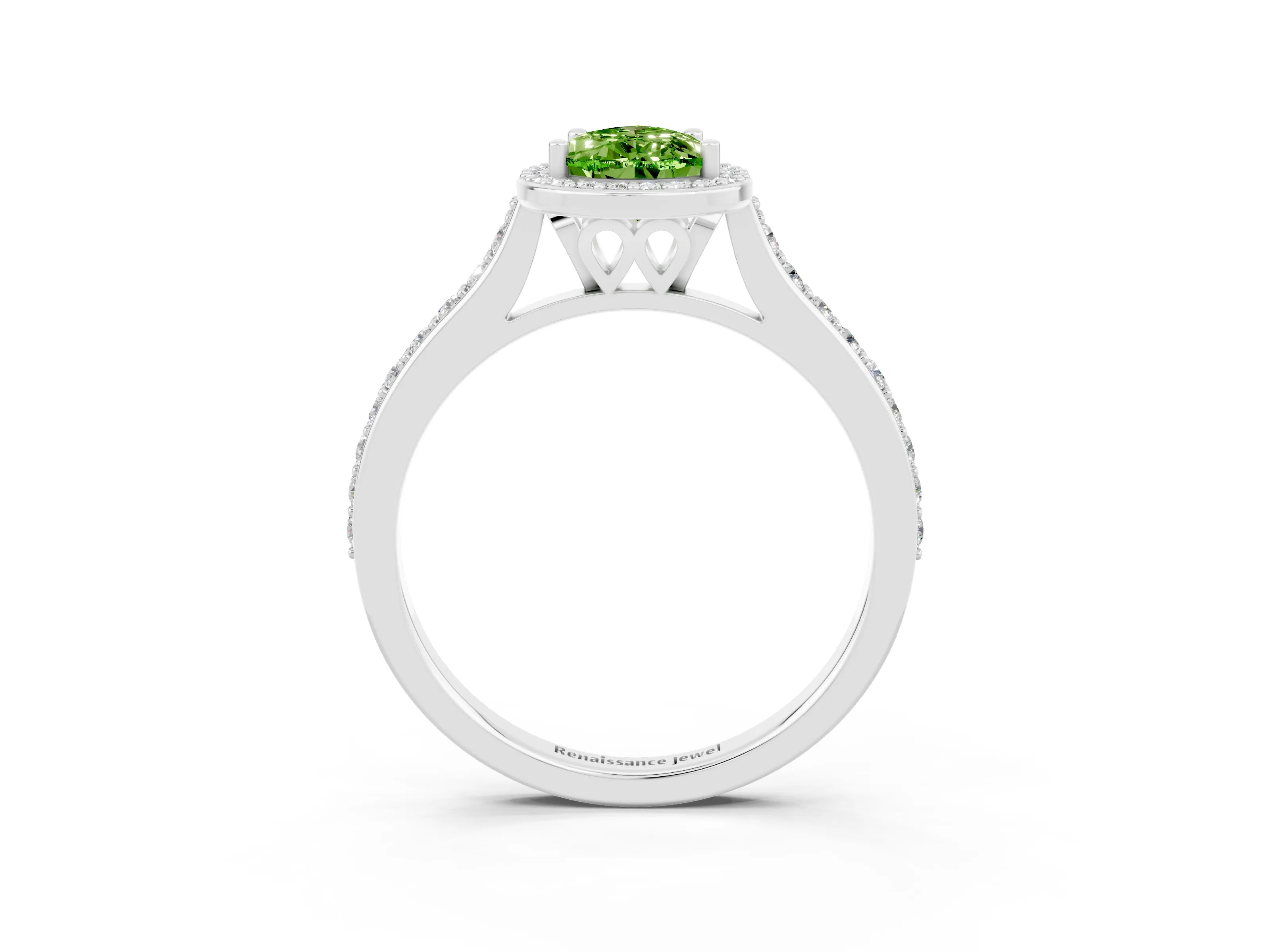 White gold Pear Cut Halo Round Diamond Pavé Band with Four-Prong Setting_3