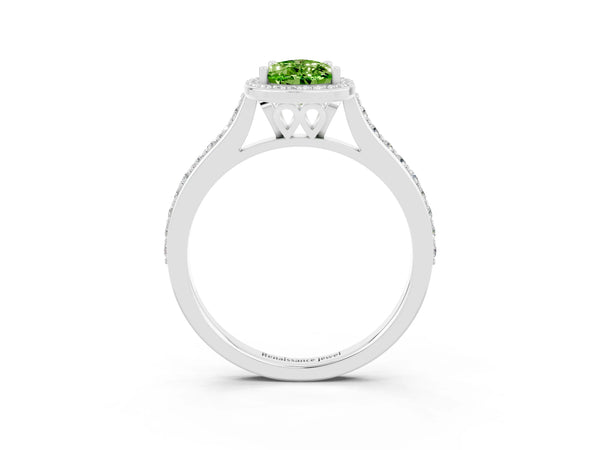 White gold Pear Cut Halo Round Diamond Pavé Band with Four-Prong Setting