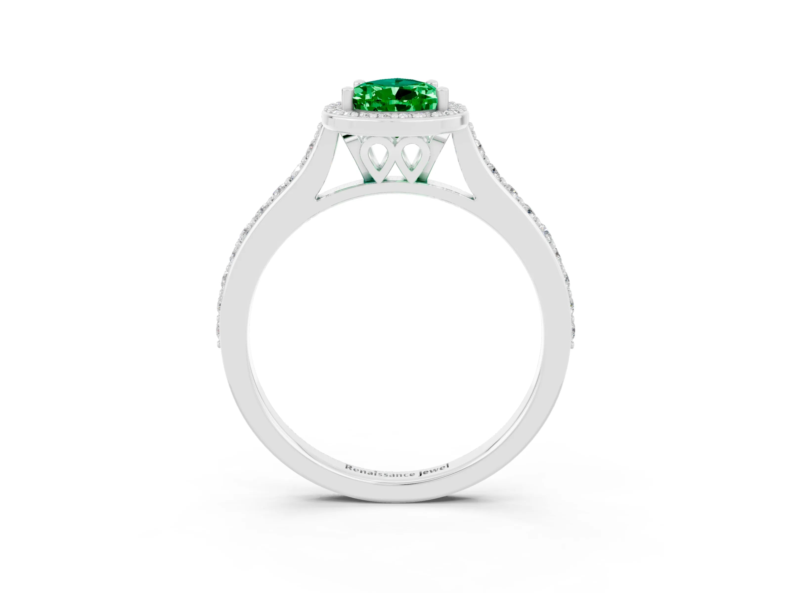 White gold Pear Cut Halo Round Diamond Pavé Band with Four-Prong Setting_3