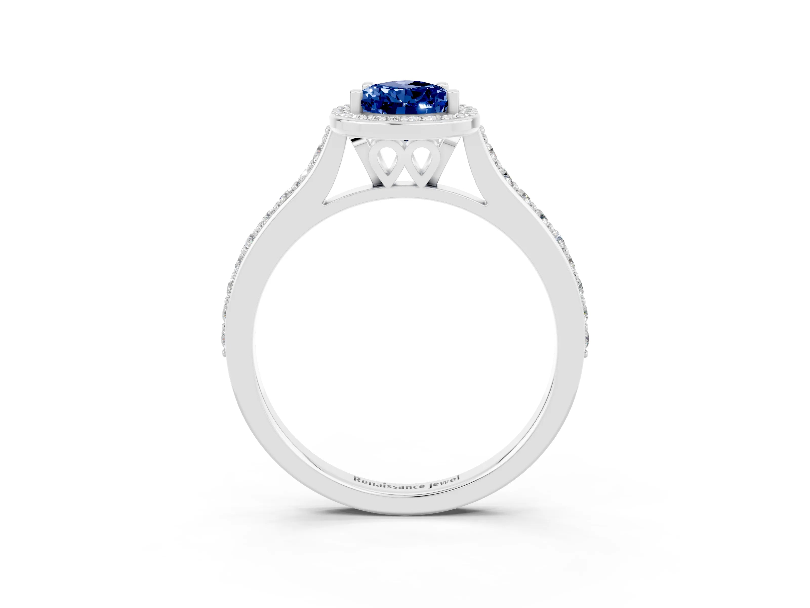 White gold Pear Cut Halo Round Diamond Pavé Band with Four-Prong Setting_3