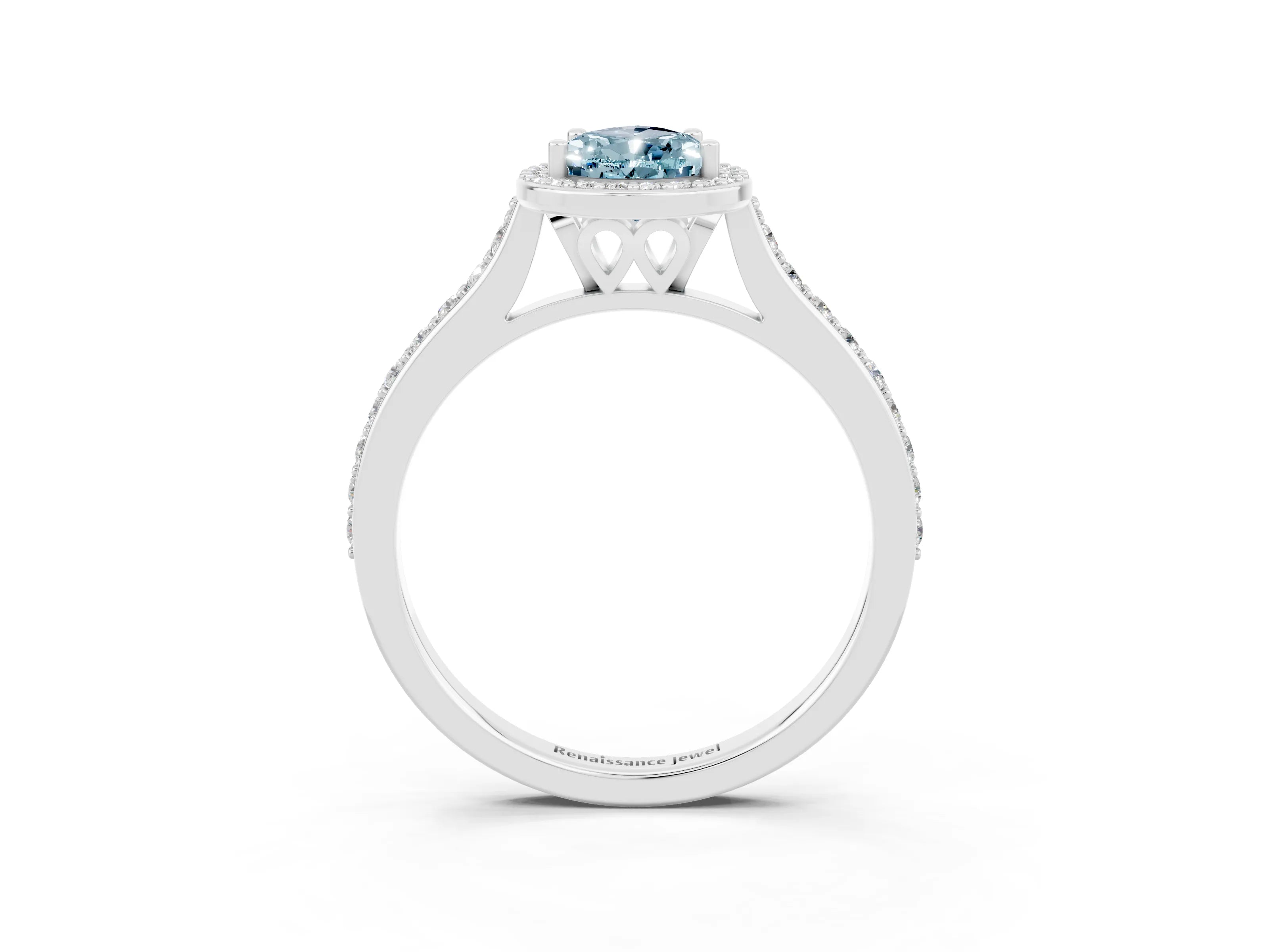 White gold Pear Cut Halo Round Diamond Pavé Band with Four-Prong Setting_3