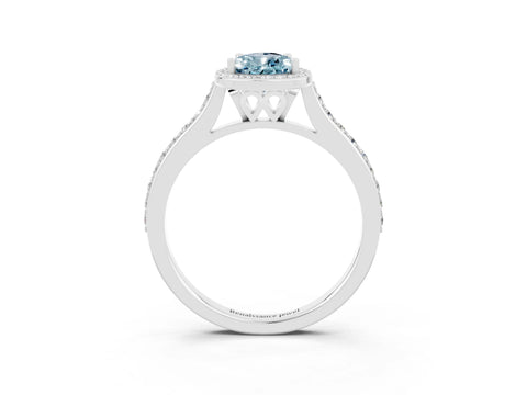 White gold Pear Cut Halo Round Diamond Pavé Band with Four-Prong Setting_3