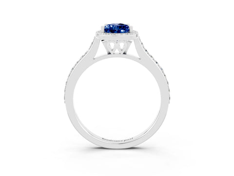 White gold Pear Cut Halo Round Diamond Pavé Band with Four-Prong Setting_3