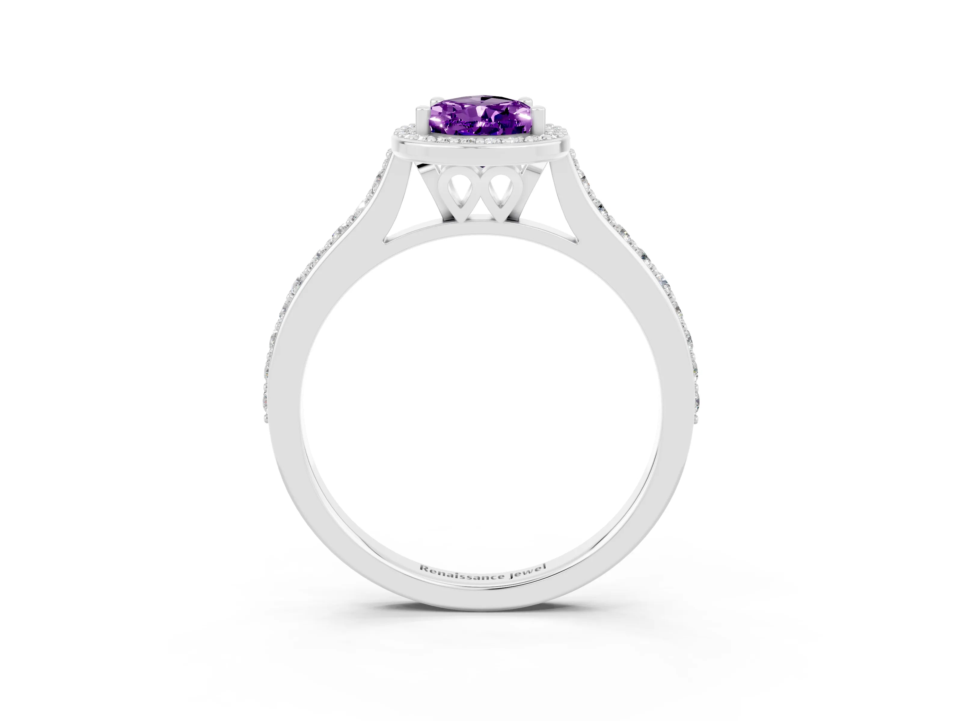 White gold Pear Cut Halo Round Diamond Pavé Band with Four-Prong Setting_3