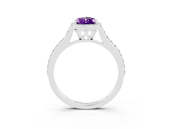 Platinum Pear Cut Halo Round Diamond Pavé Band with Four-Prong Setting