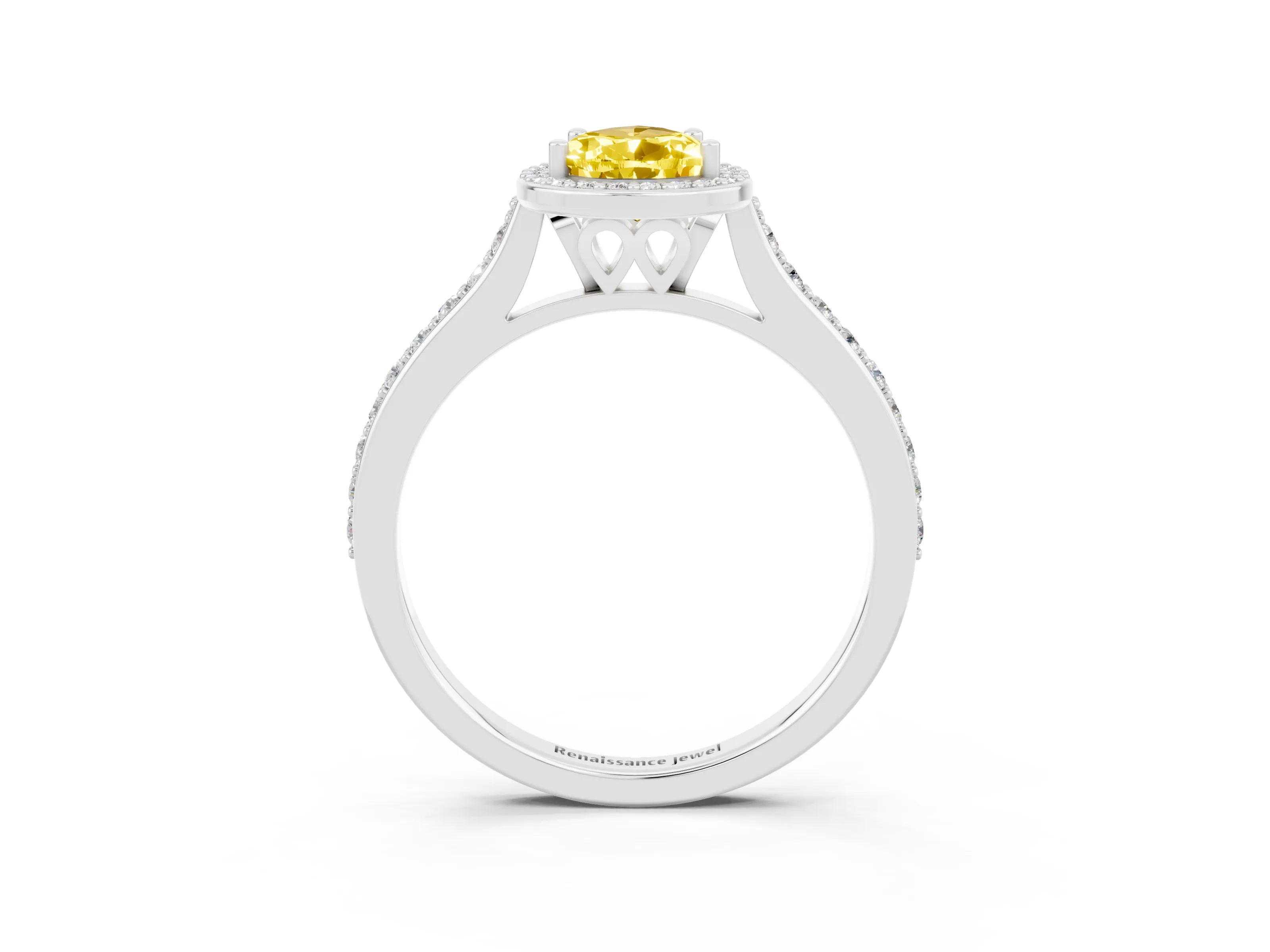 White gold Pear Cut Halo Round Diamond Pavé Band with Four-Prong Setting_3