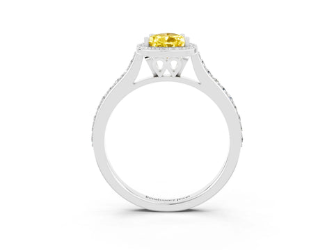 White gold Pear Cut Halo Round Diamond Pavé Band with Four-Prong Setting_3
