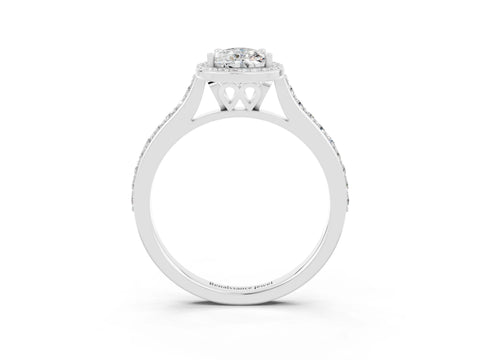 White gold Pear Cut Halo Round Diamond Pavé Band with Four-Prong Setting_3