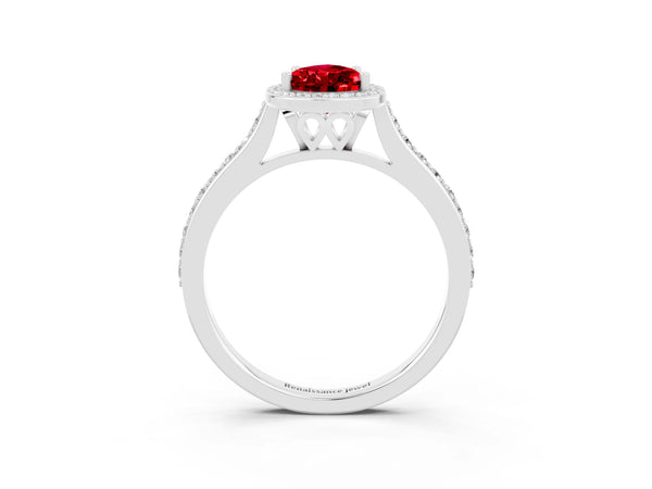 Silver Pear Cut Halo Round Diamond Pavé Band with Four-Prong Setting