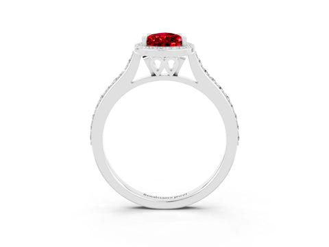 White gold Pear Cut Halo Round Diamond Pavé Band with Four-Prong Setting_3
