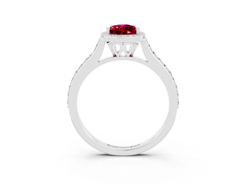 White gold Pear Cut Halo Round Diamond Pavé Band with Four-Prong Setting_3