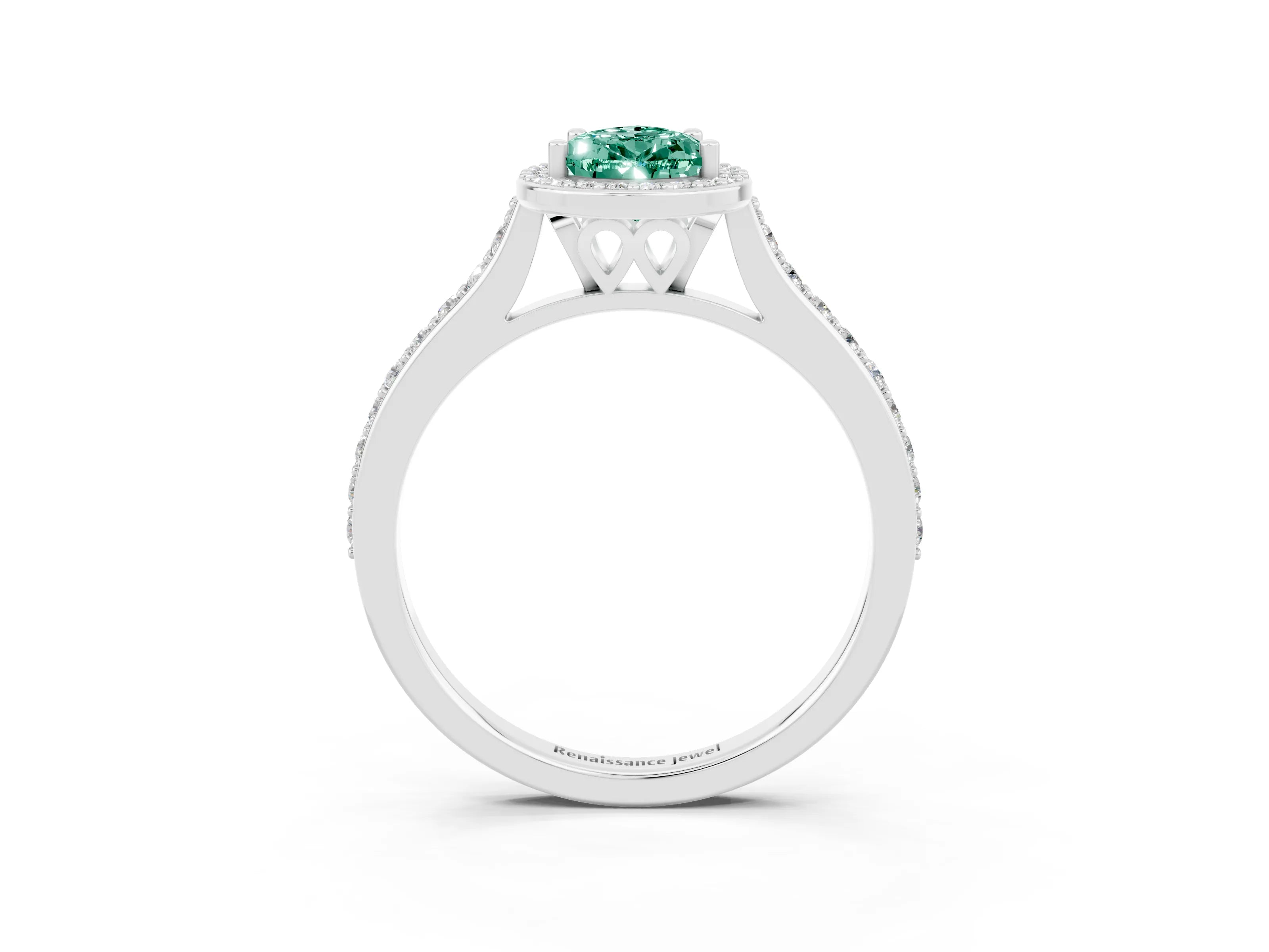 White gold Pear Cut Halo Round Diamond Pavé Band with Four-Prong Setting_3