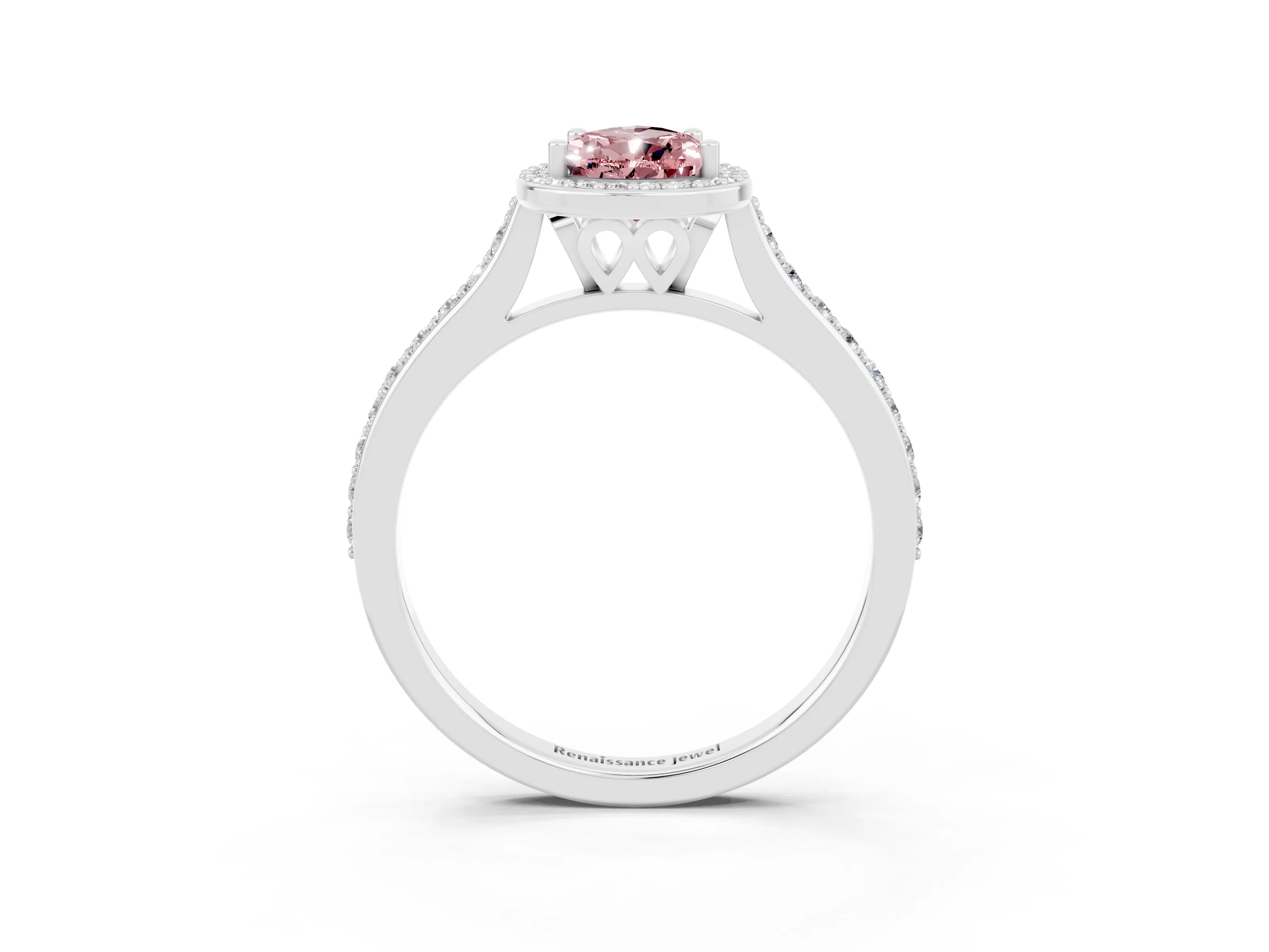 White gold Pear Cut Halo Round Diamond Pavé Band with Four-Prong Setting_3