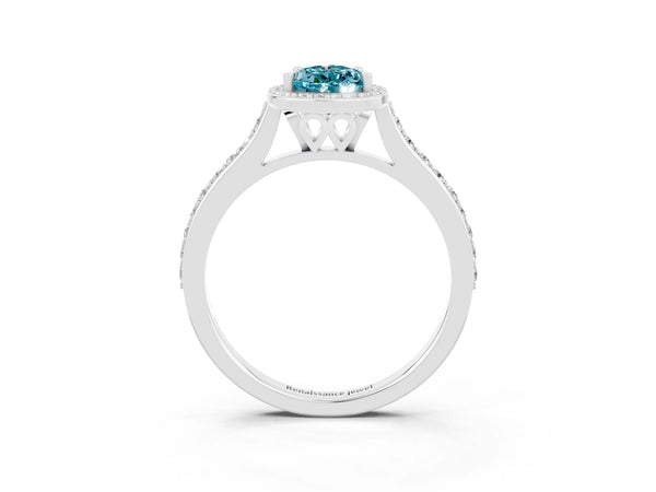 White gold Pear Cut Halo Round Diamond Pavé Band with Four-Prong Setting