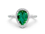 White gold Pear Cut Halo Round Diamond Pavé Band with Four-Prong Setting