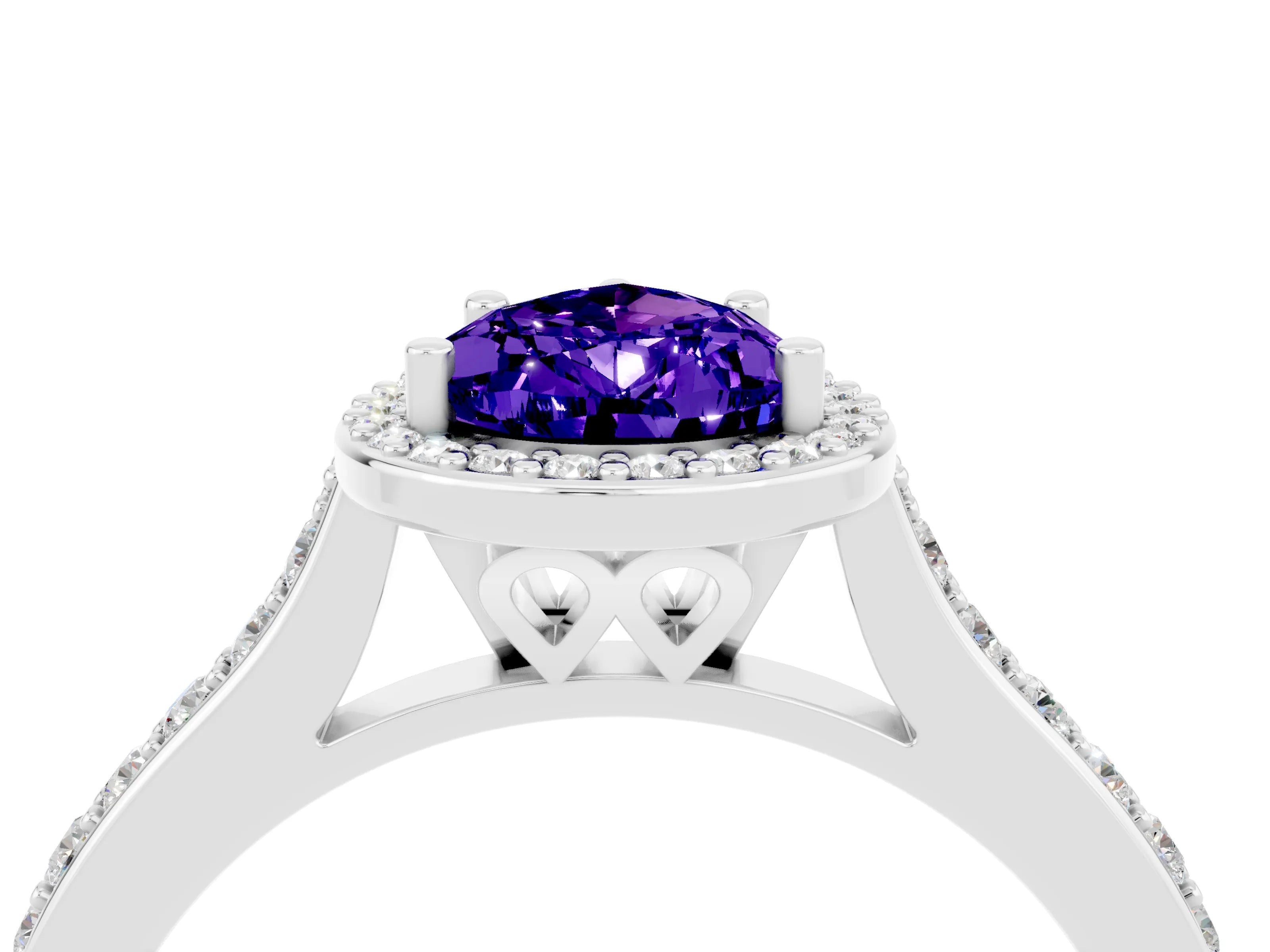 White gold Pear Cut Halo Round Diamond Pavé Band with Four-Prong Setting_4