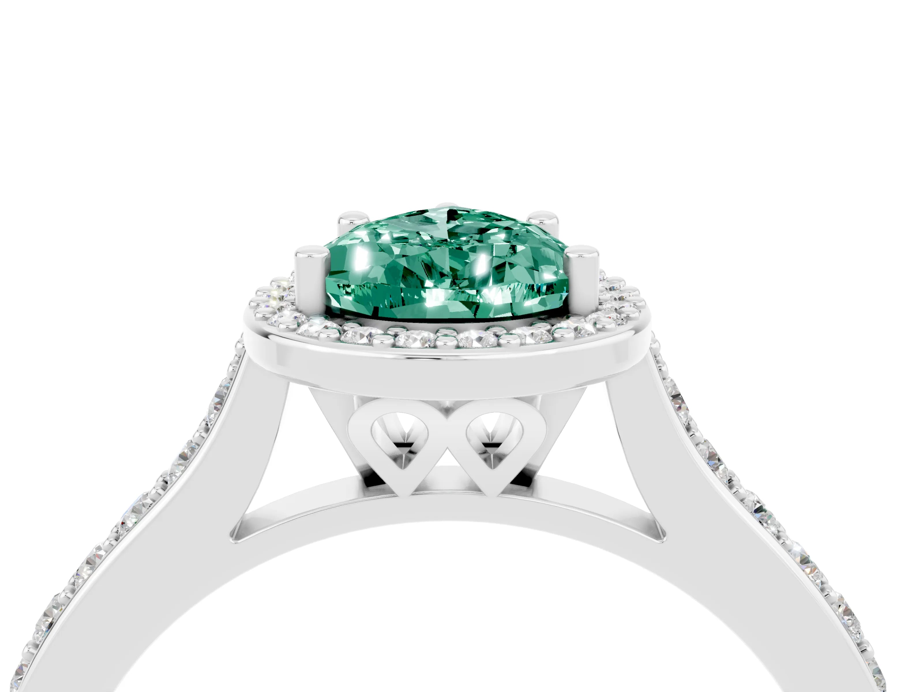 White gold Pear Cut Halo Round Diamond Pavé Band with Four-Prong Setting_4