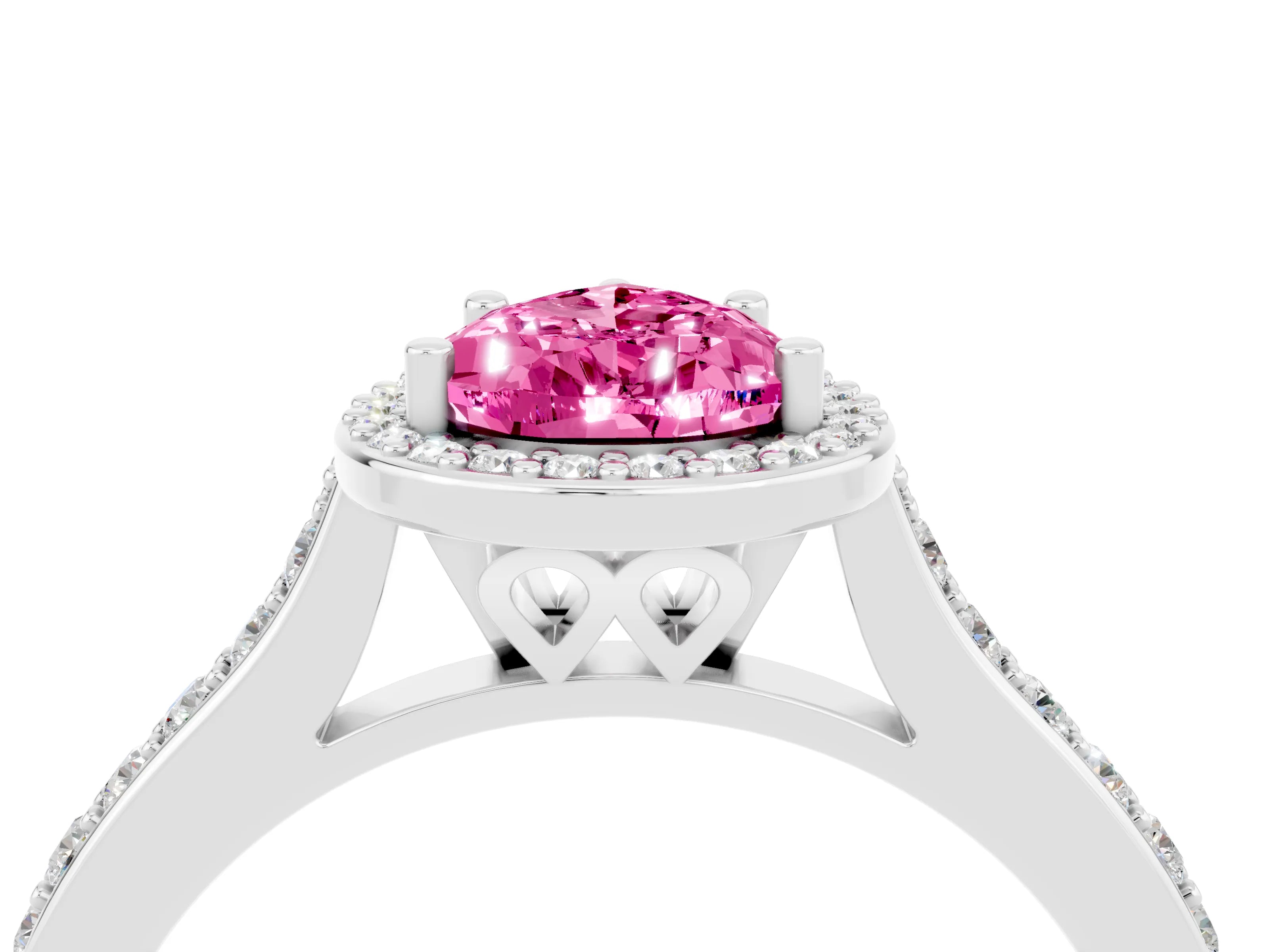 White gold Pear Cut Halo Round Diamond Pavé Band with Four-Prong Setting_4