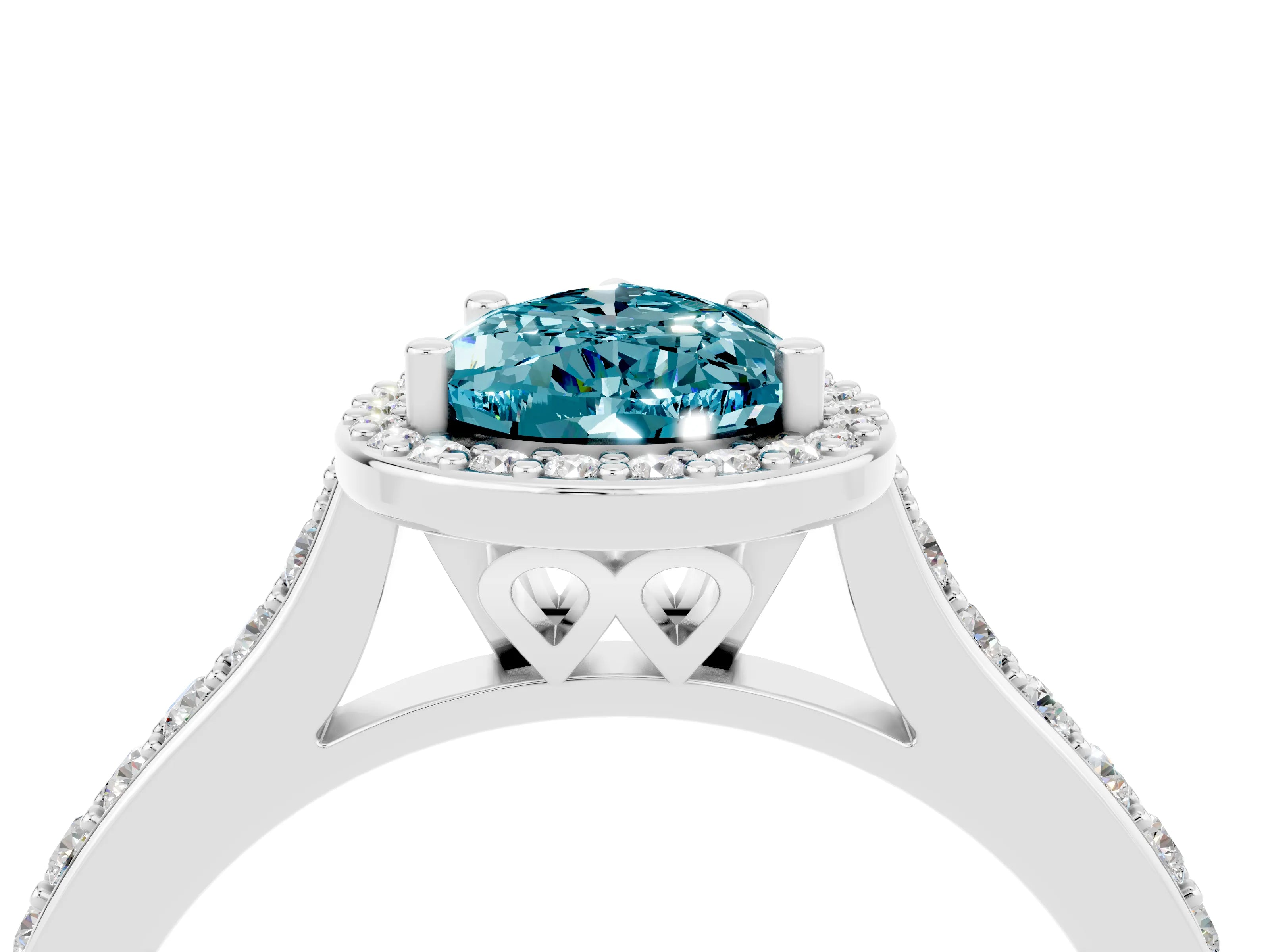 White gold Pear Cut Halo Round Diamond Pavé Band with Four-Prong Setting_4