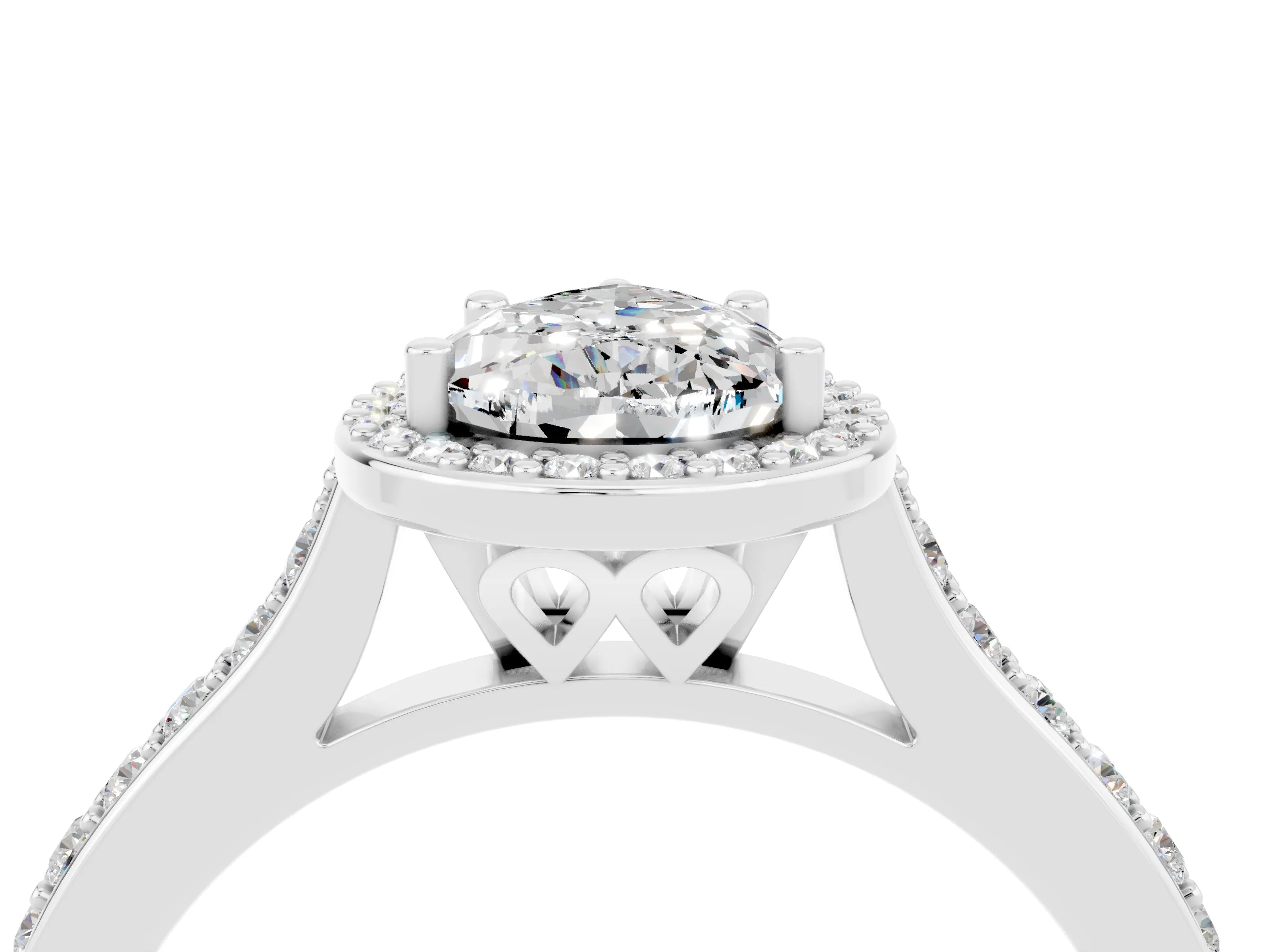 White gold Pear Cut Halo Round Diamond Pavé Band with Four-Prong Setting_4