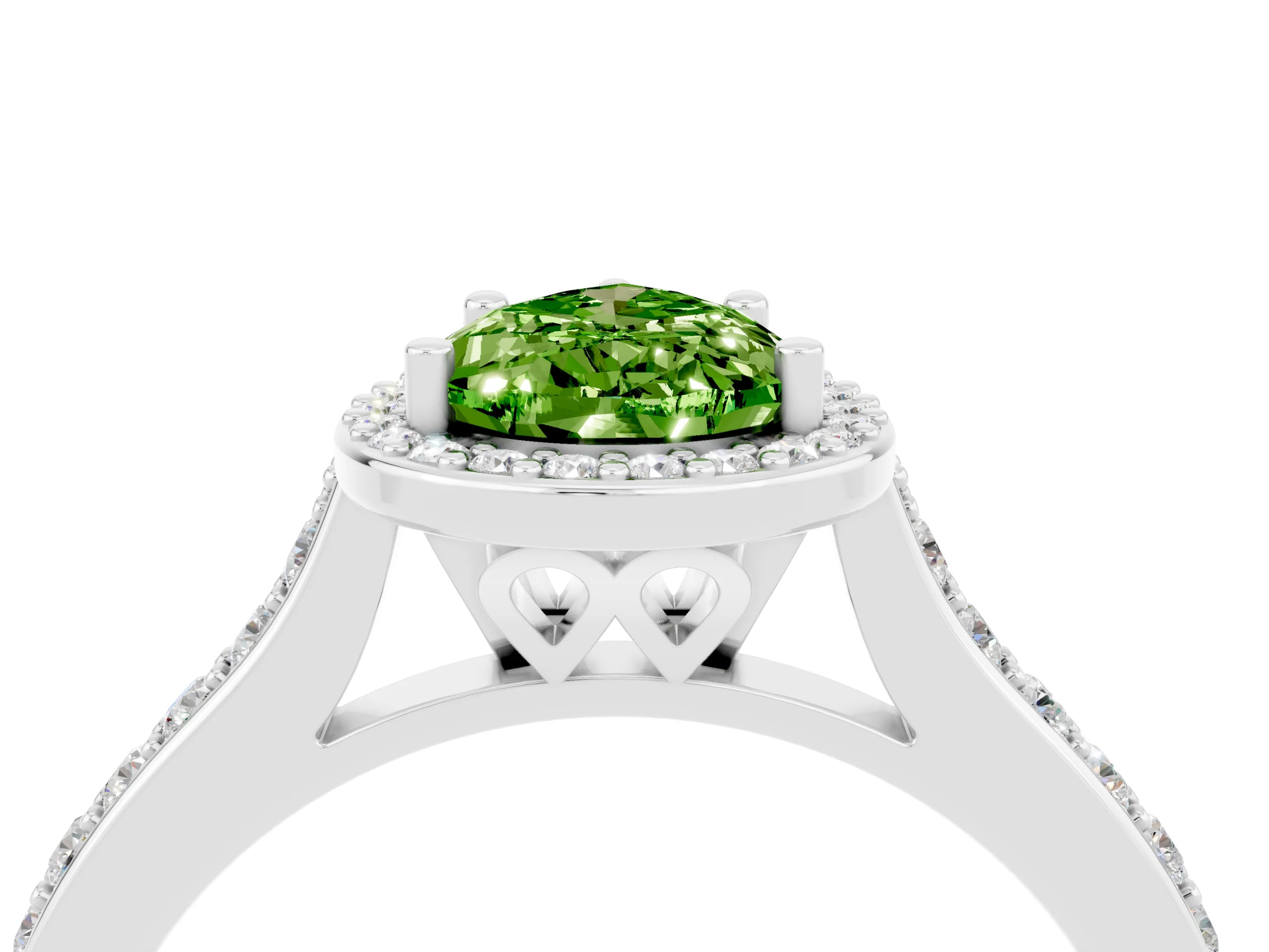 White gold Pear Cut Halo Round Diamond Pavé Band with Four-Prong Setting_4