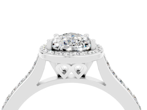 White gold Pear Cut Halo Round Diamond Pavé Band with Four-Prong Setting_4