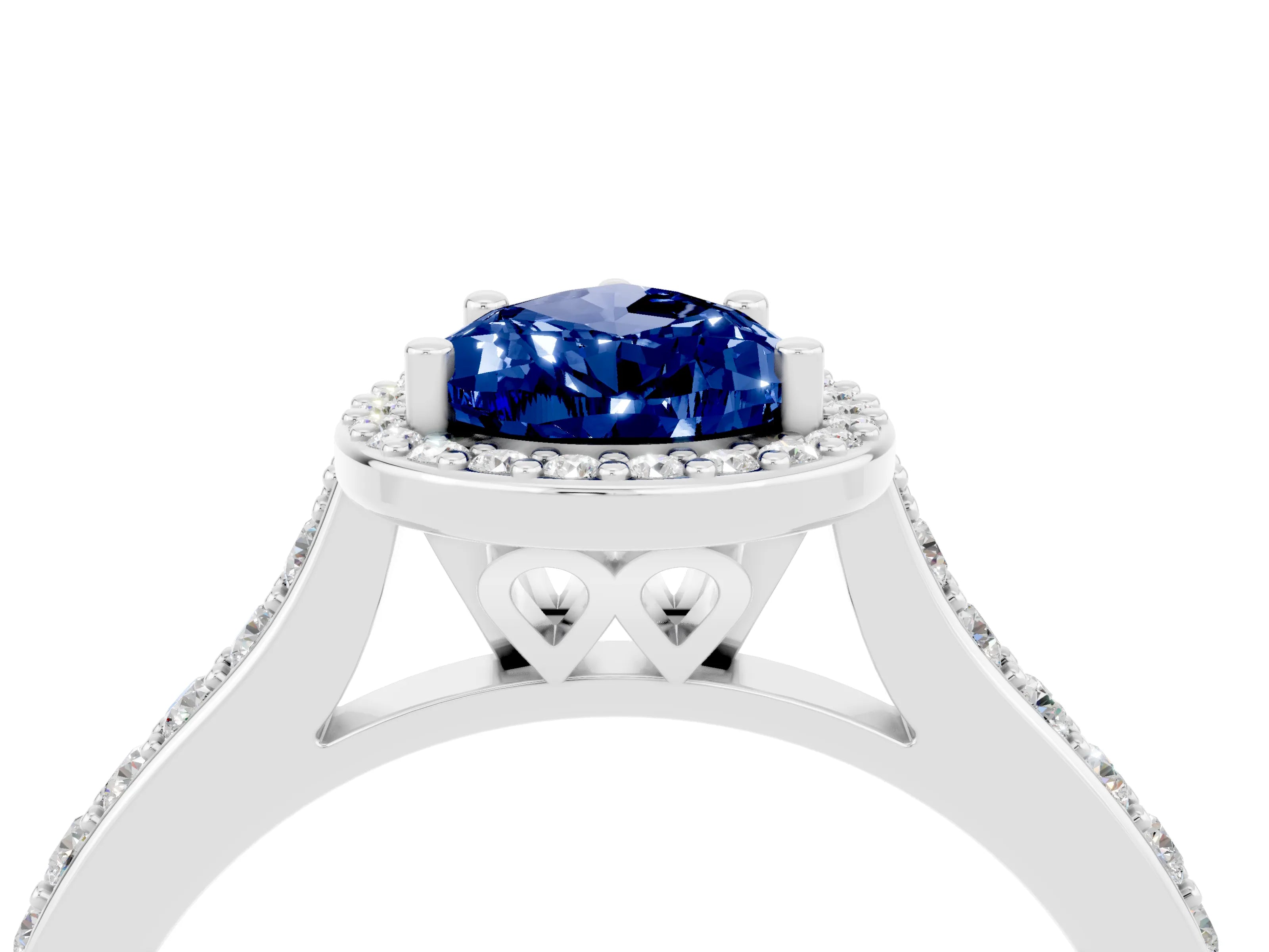 White gold Pear Cut Halo Round Diamond Pavé Band with Four-Prong Setting_4