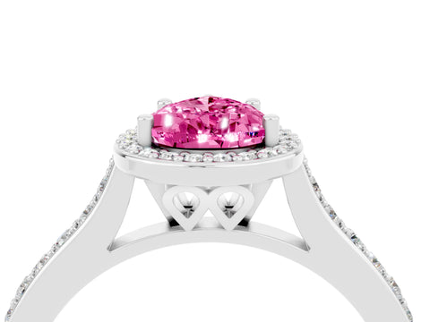 White gold Pear Cut Halo Round Diamond Pavé Band with Four-Prong Setting_4