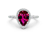 White gold Pear Cut Halo Round Diamond Pavé Band with Four-Prong Setting