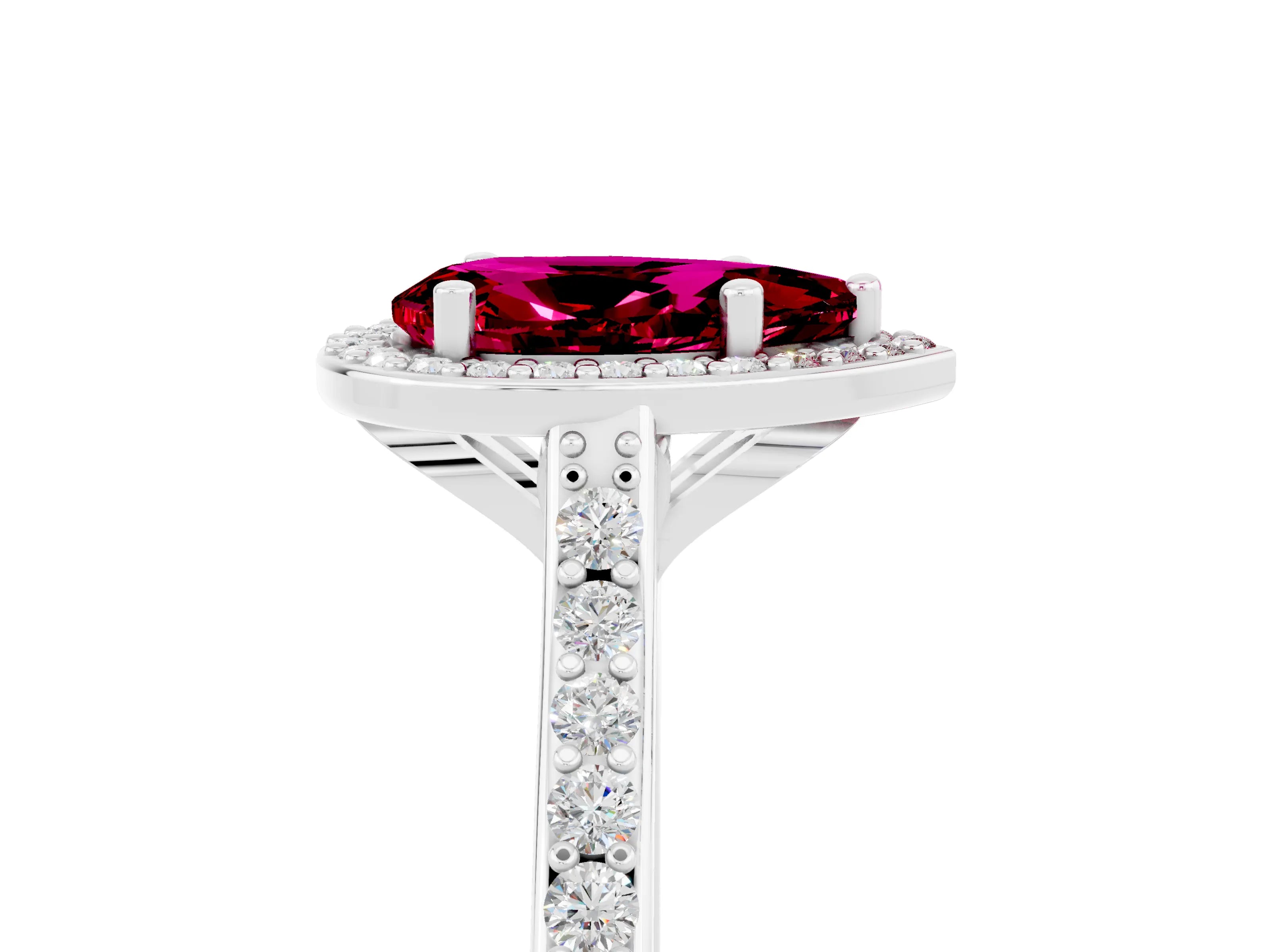 White gold Pear Cut Halo Round Diamond Pavé Band with Four-Prong Setting_5