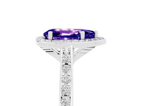 White gold Pear Cut Halo Round Diamond Pavé Band with Four-Prong Setting_5