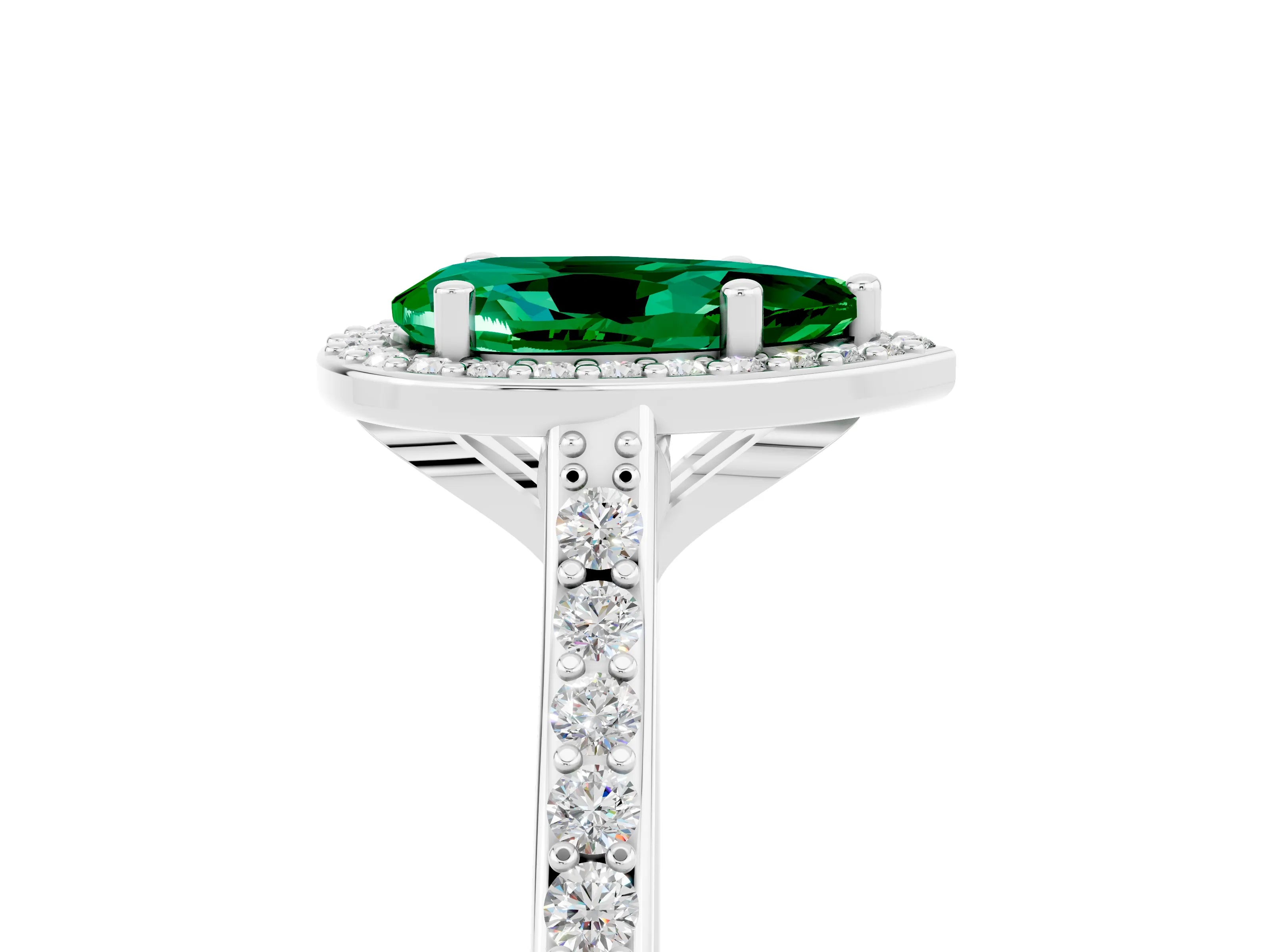 White gold Pear Cut Halo Round Diamond Pavé Band with Four-Prong Setting_5