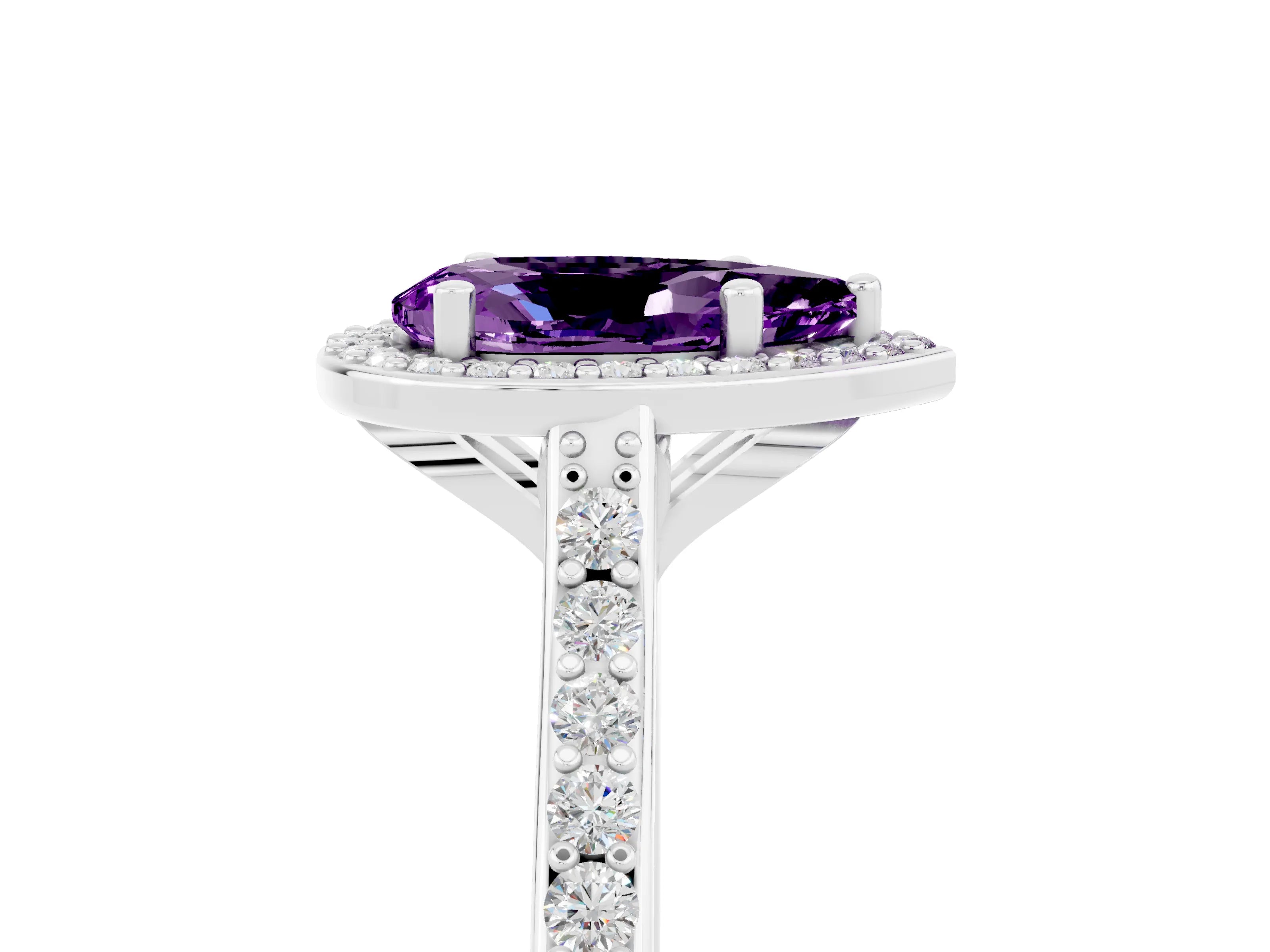 White gold Pear Cut Halo Round Diamond Pavé Band with Four-Prong Setting_5