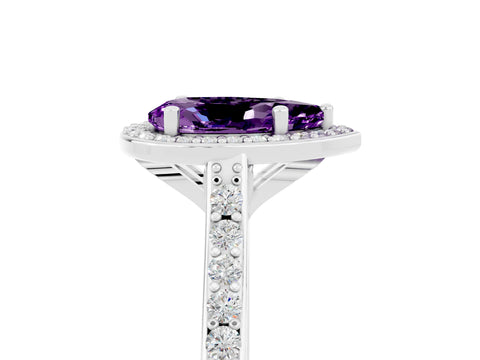 White gold Pear Cut Halo Round Diamond Pavé Band with Four-Prong Setting_5